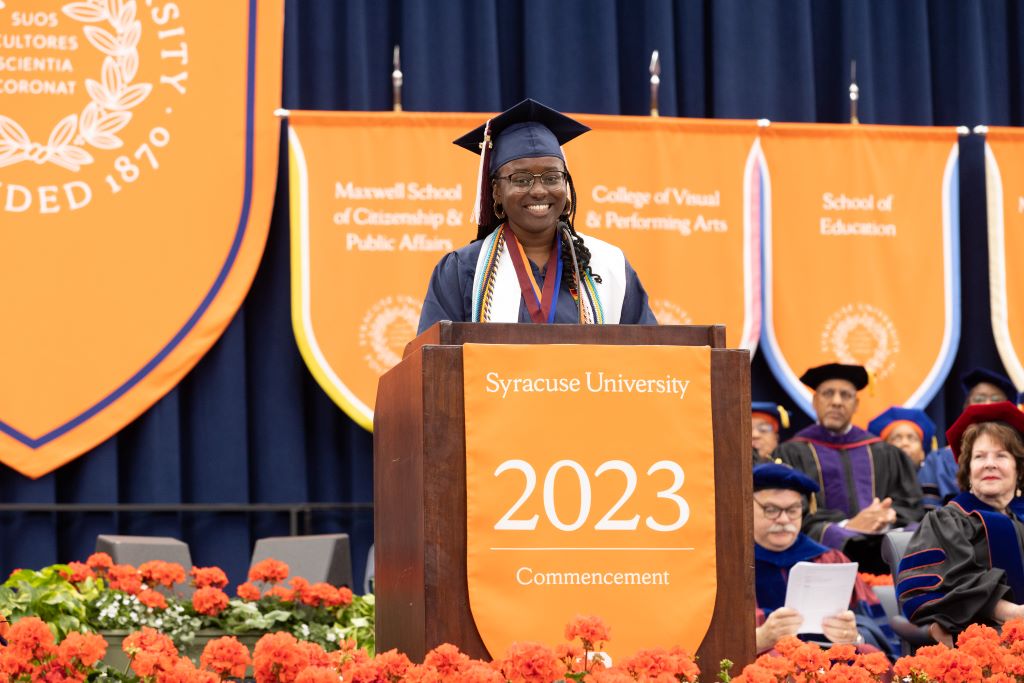 Chelsea Brown speaking at Commencement